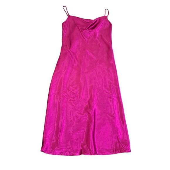 Bebe Women's Y2K Made In USA Fuchsia Cowl Neck Spaghetti Straps Slip Dress Large - Picture 2 of 8